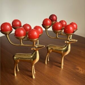 Vintage Brass Reindeer Candle Holders